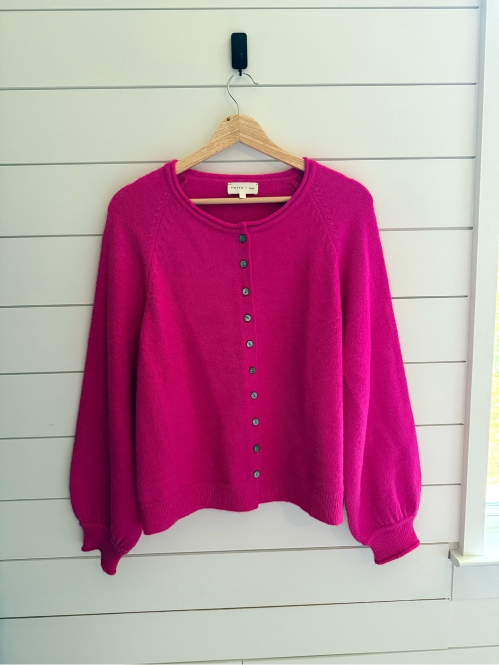 Entro Hot Pink Fuchsia Button Front Cardigan Sweater Large